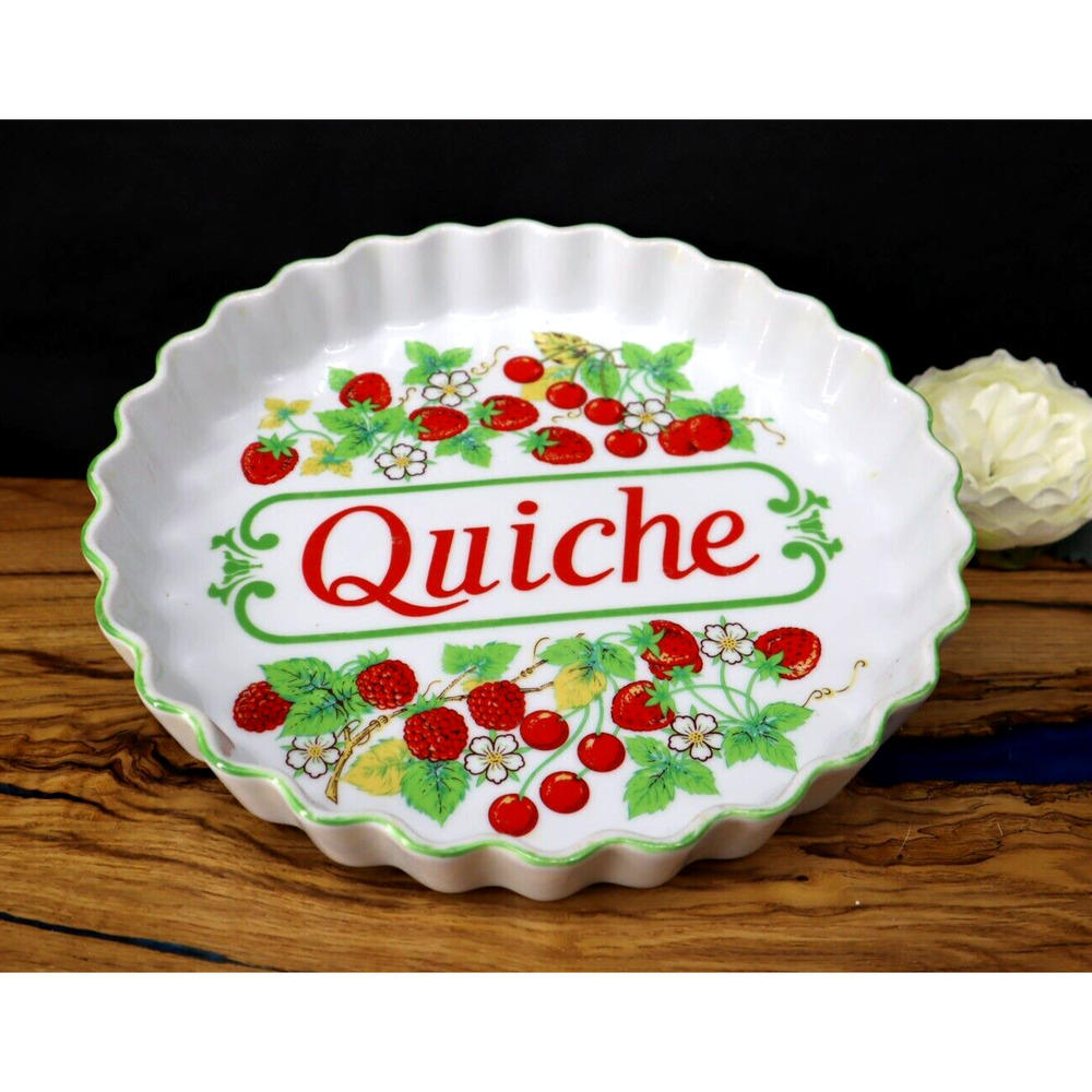 Vintage Wild Strawberry Oven To Table Earthenware Quiche Dish Tart Pie Kitsch